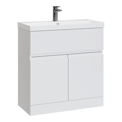 Fairford Finesse 800mm Satin White Floor Standing Vanity Unit, with Top Drawer