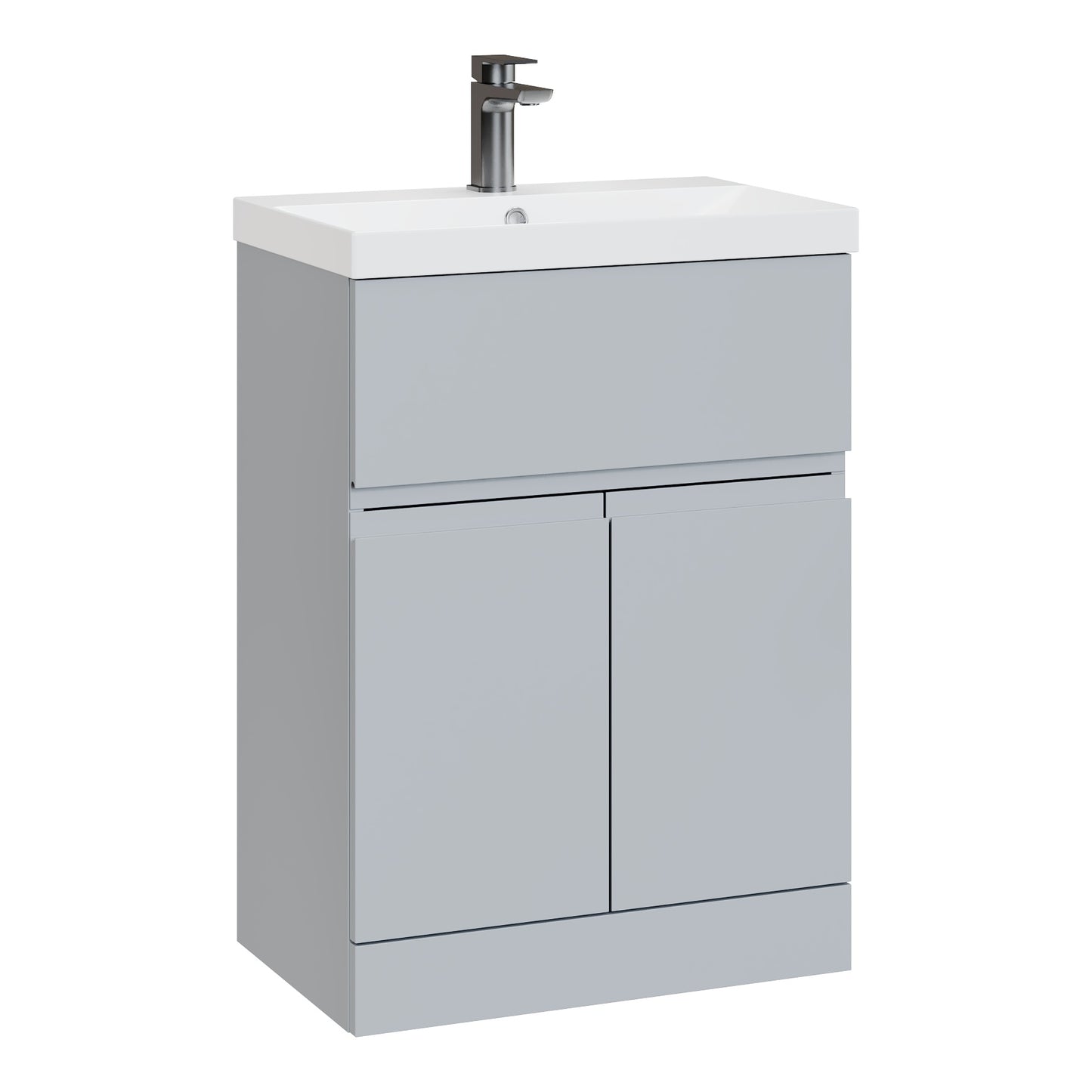 Fairford Finesse 600mm Satin Grey Floor Standing Vanity Unit, with Top Drawer