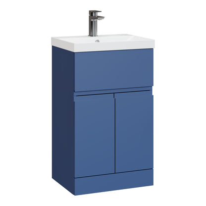 Fairford Finesse 500mm Satin Blue Floor Standing Vanity Unit, with Top Drawer