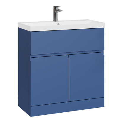 Fairford Finesse 800mm Satin Blue Floor Standing Vanity Unit, with Top Drawer