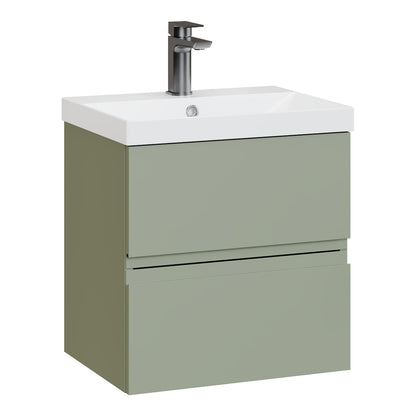 Fairford Finesse 500mm Satin Green Wall Hung 2-Drawer Vanity Unit