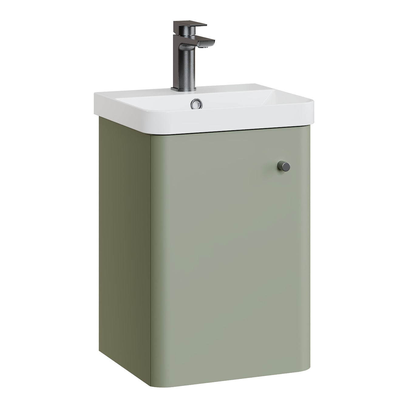 Fairford Crayo Satin Green 400mm 1 Door Wall Hung Vanity Unit