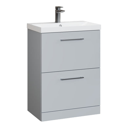Fairford Aspri Satin Grey 600mm 2 Drawer Floorstanding Vanity Unit