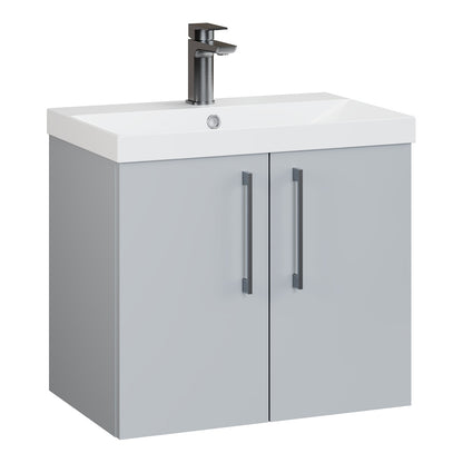 Fairford Aspri Satin Grey 600mm 2 Door Wall Hung Vanity Unit