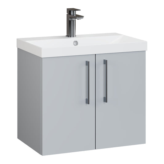 Fairford Aspri Satin Grey 600mm 2 Door Wall Hung Vanity Unit