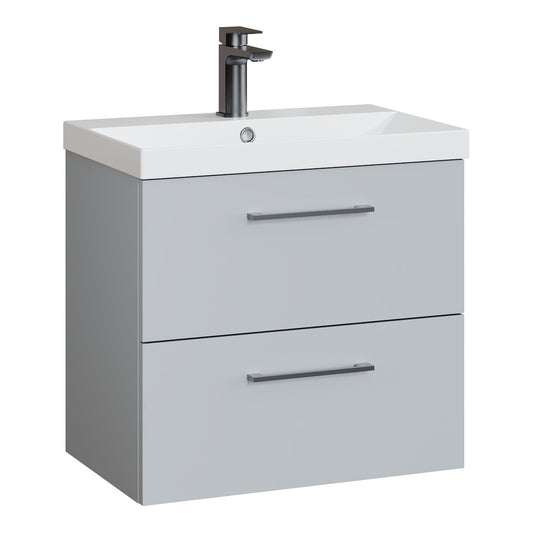 Fairford Aspri Satin Grey 600mm 2 Drawer Wall Hung Vanity Unit