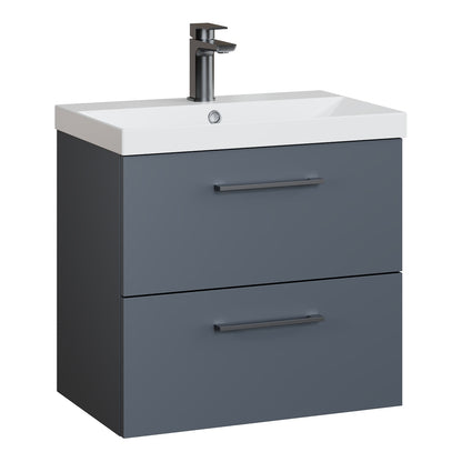 Fairford Aspri Soft Black 600mm 2 Drawer Wall Hung Vanity Unit