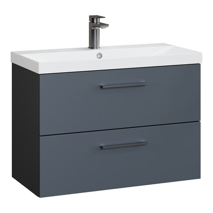 Fairford Aspri Soft Black 800mm 2 Drawer Wall Hung Vanity Unit