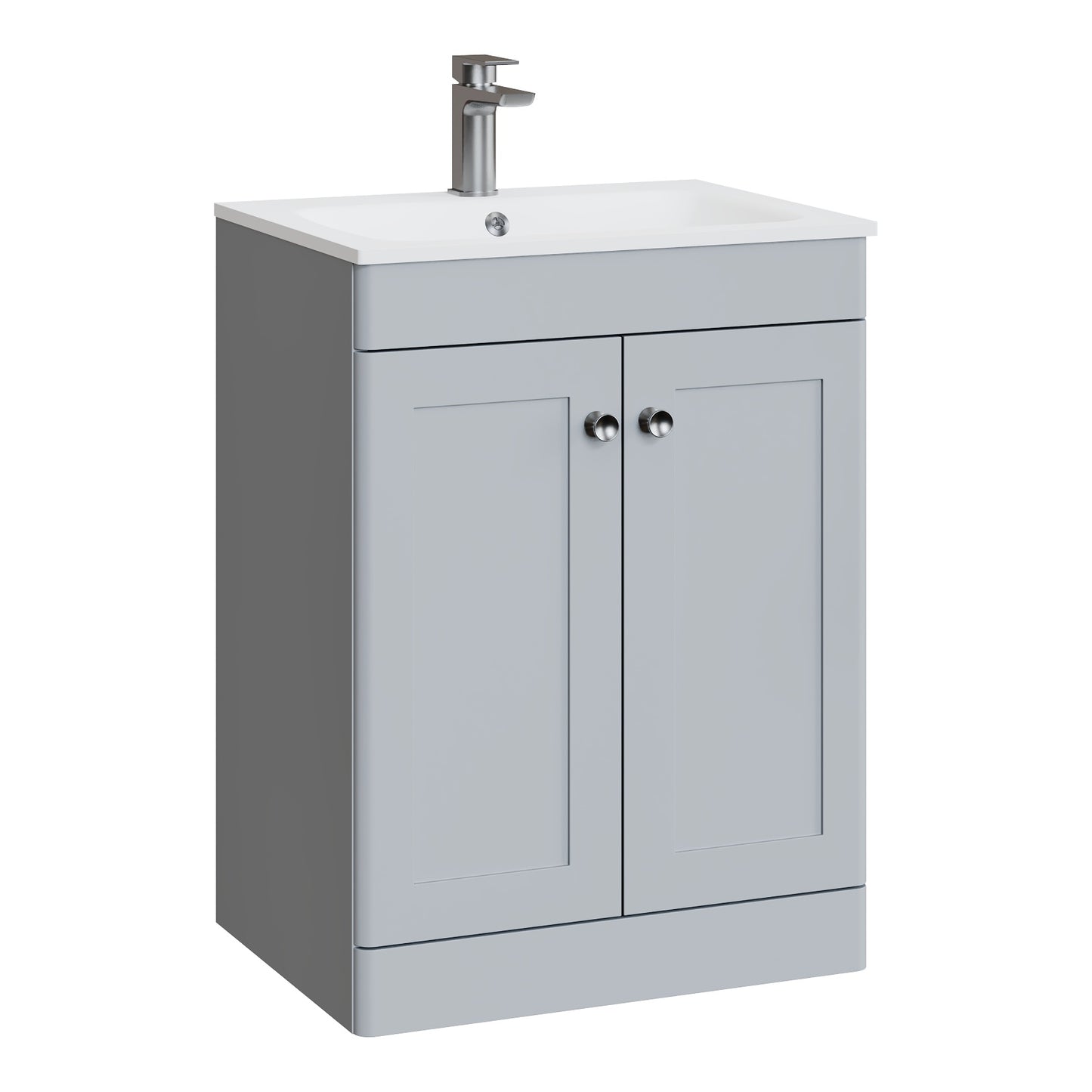 Fairford Laurel Satin Grey 600mm 2 Door Floorstanding Vanity Unit with Stone Basin