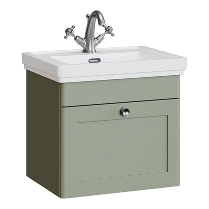 Fairford Laurel 500mm Wall Hung Satin Green Vanity Unit - 1 Tap Hole