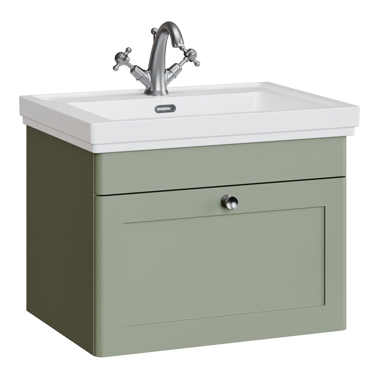 Fairford Laurel 600mm Wall Hung Satin Green Vanity Unit - 1 Tap Hole