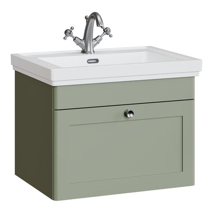 Fairford Laurel 600mm Wall Hung Satin Green Vanity Unit - 1 Tap Hole