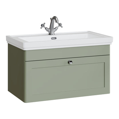 Fairford Laurel 800mm Wall Hung Satin Green Vanity Unit - 1 Tap Hole