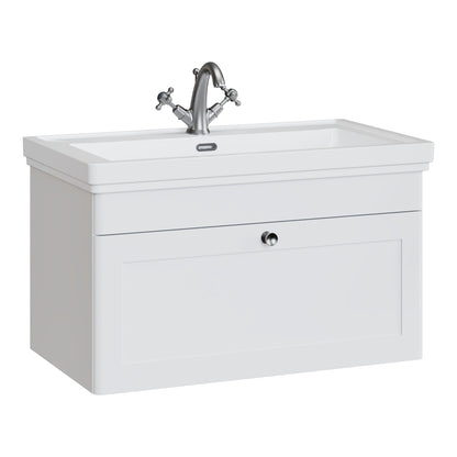 Fairford Laurel 800mm Wall Hung Satin White Vanity Unit - 1 Tap Hole