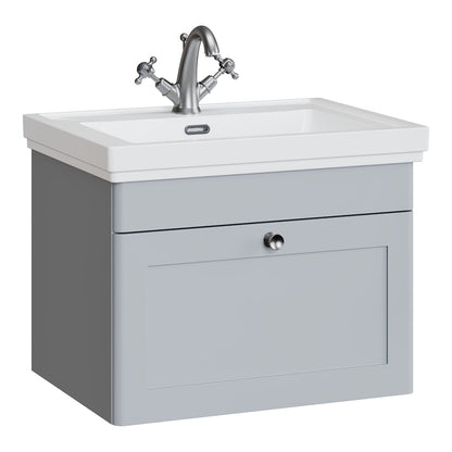 Fairford Laurel 600mm Wall Hung Satin Grey Vanity Unit - 1 Tap Hole