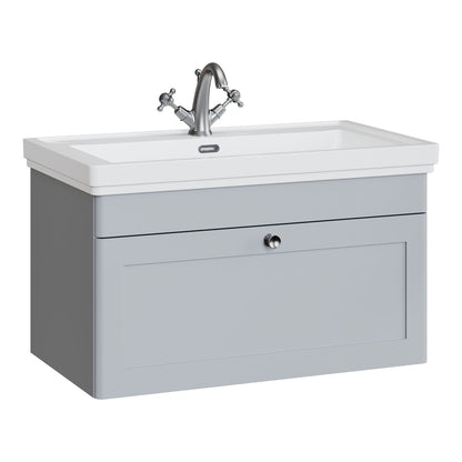 Fairford Laurel 800mm Wall Hung Satin Grey Vanity Unit - 1 Tap Hole