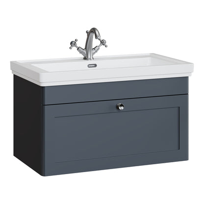 Fairford Laurel 800mm Wall Hung Satin Anthracite Vanity Unit - 1 Tap Hole