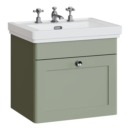 Fairford Laurel 500mm Wall Hung Satin Green Vanity Unit - 3 Tap Hole