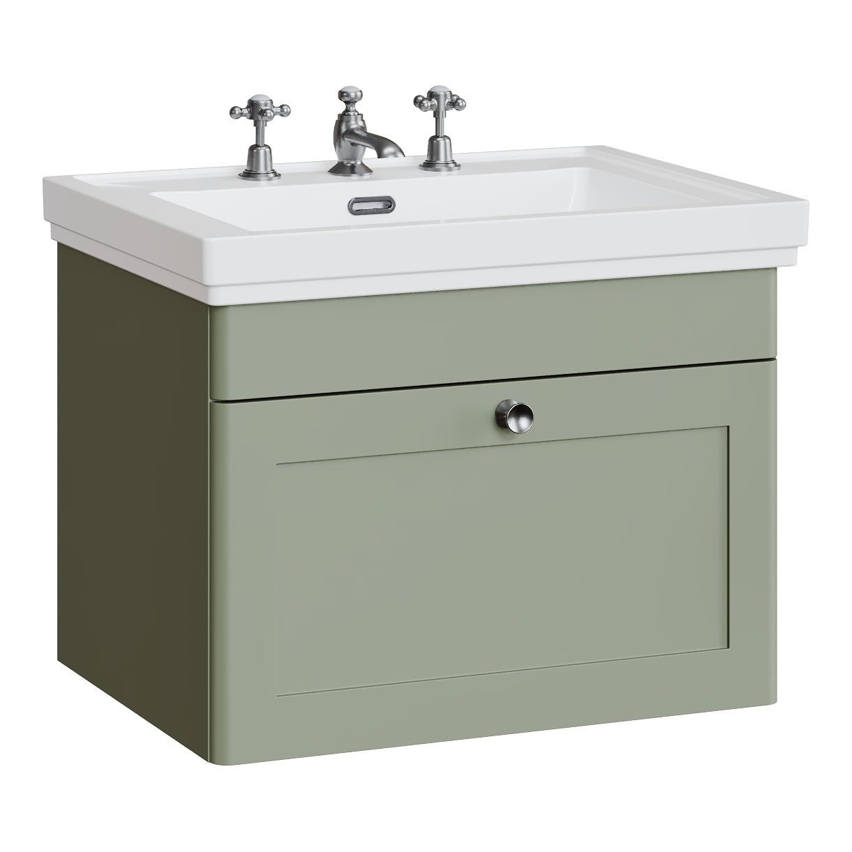 Fairford Laurel 600mm Wall Hung Satin Green Vanity Unit - 3 Tap Hole