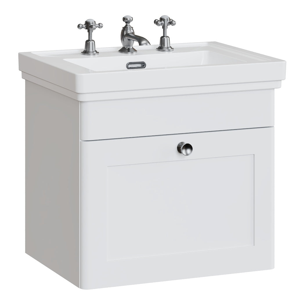 Fairford Laurel 500mm Wall Hung Satin White Vanity Unit - 3 Tap Hole