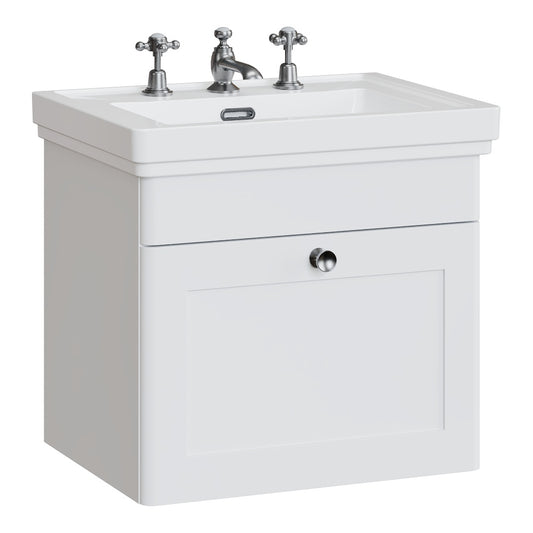 Fairford Laurel 500mm Wall Hung Satin White Vanity Unit - 3 Tap Hole