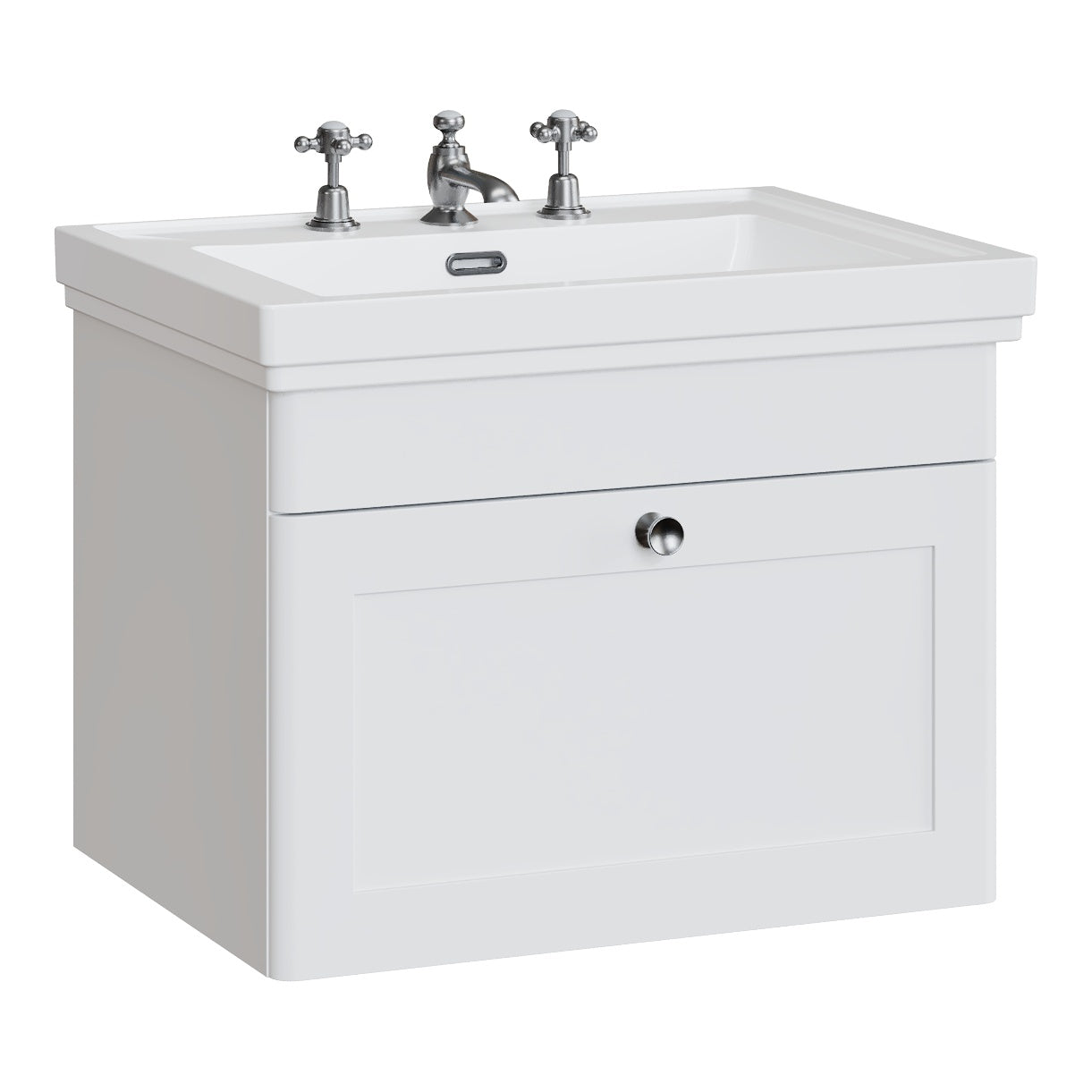 Fairford Laurel 600mm Wall Hung Satin White Vanity Unit - 3 Tap Hole