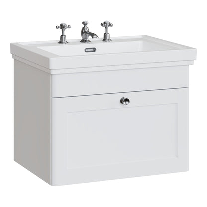 Fairford Laurel 600mm Wall Hung Satin White Vanity Unit - 3 Tap Hole