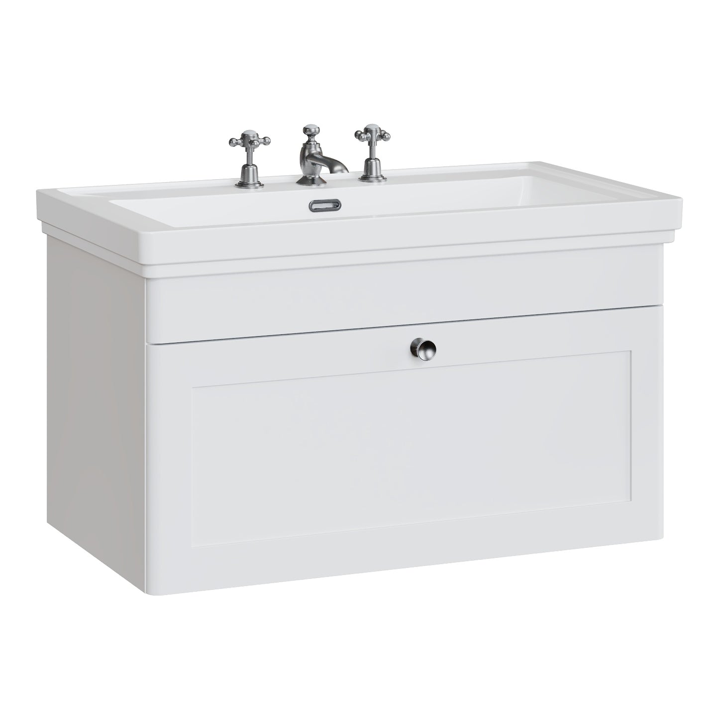 Fairford Laurel 800mm Wall Hung Satin White Vanity Unit - 3 Tap Hole