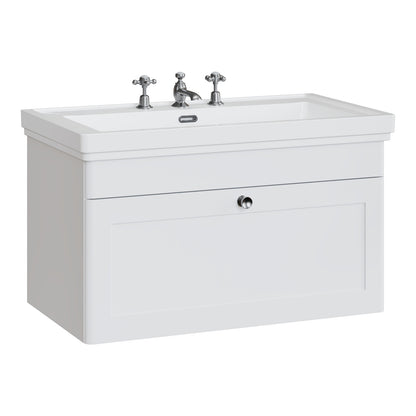 Fairford Laurel 800mm Wall Hung Satin White Vanity Unit - 3 Tap Hole