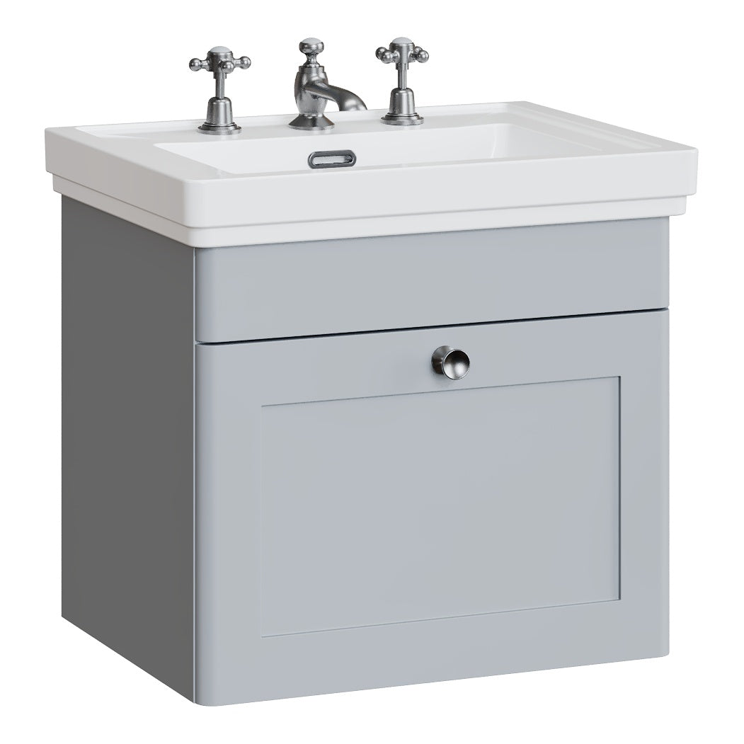 Fairford Laurel 500mm Wall Hung Satin Grey Vanity Unit - 3 Tap Hole