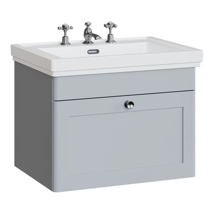 Fairford Laurel 600mm Wall Hung Satin Grey Vanity Unit - 3 Tap Hole