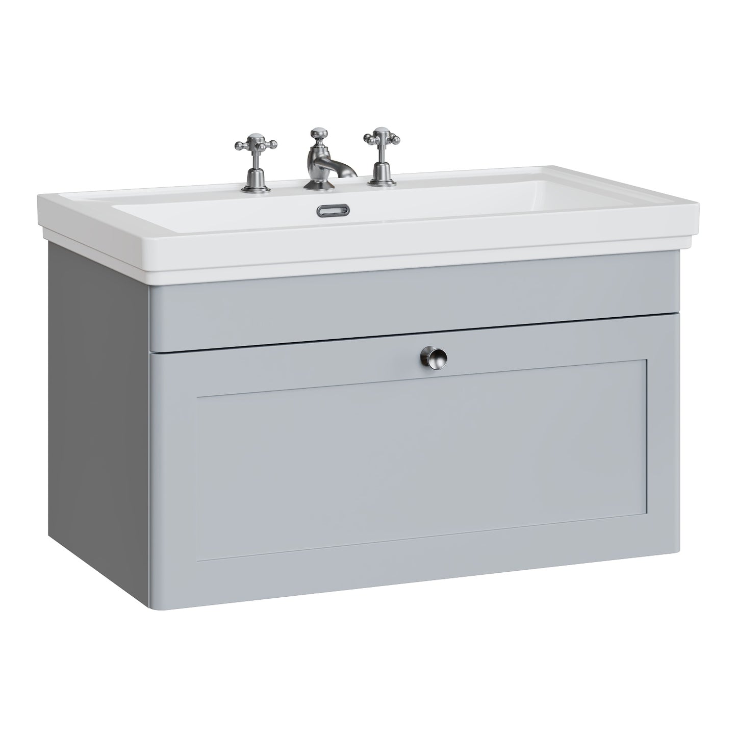 Fairford Laurel 800mm Wall Hung Satin Grey Vanity Unit - 3 Tap Hole