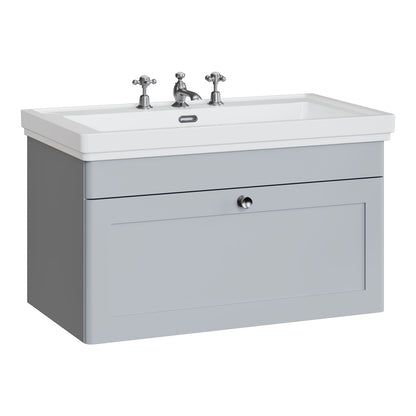 Fairford Laurel 800mm Wall Hung Satin Grey Vanity Unit - 3 Tap Hole
