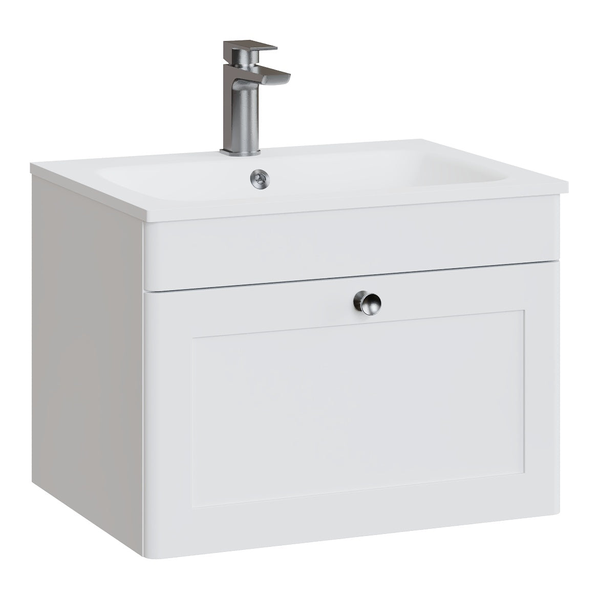 Fairford Laurel Satin White 600mm 1 Drawer Wall Hung Vanity Unit with Stone Basin