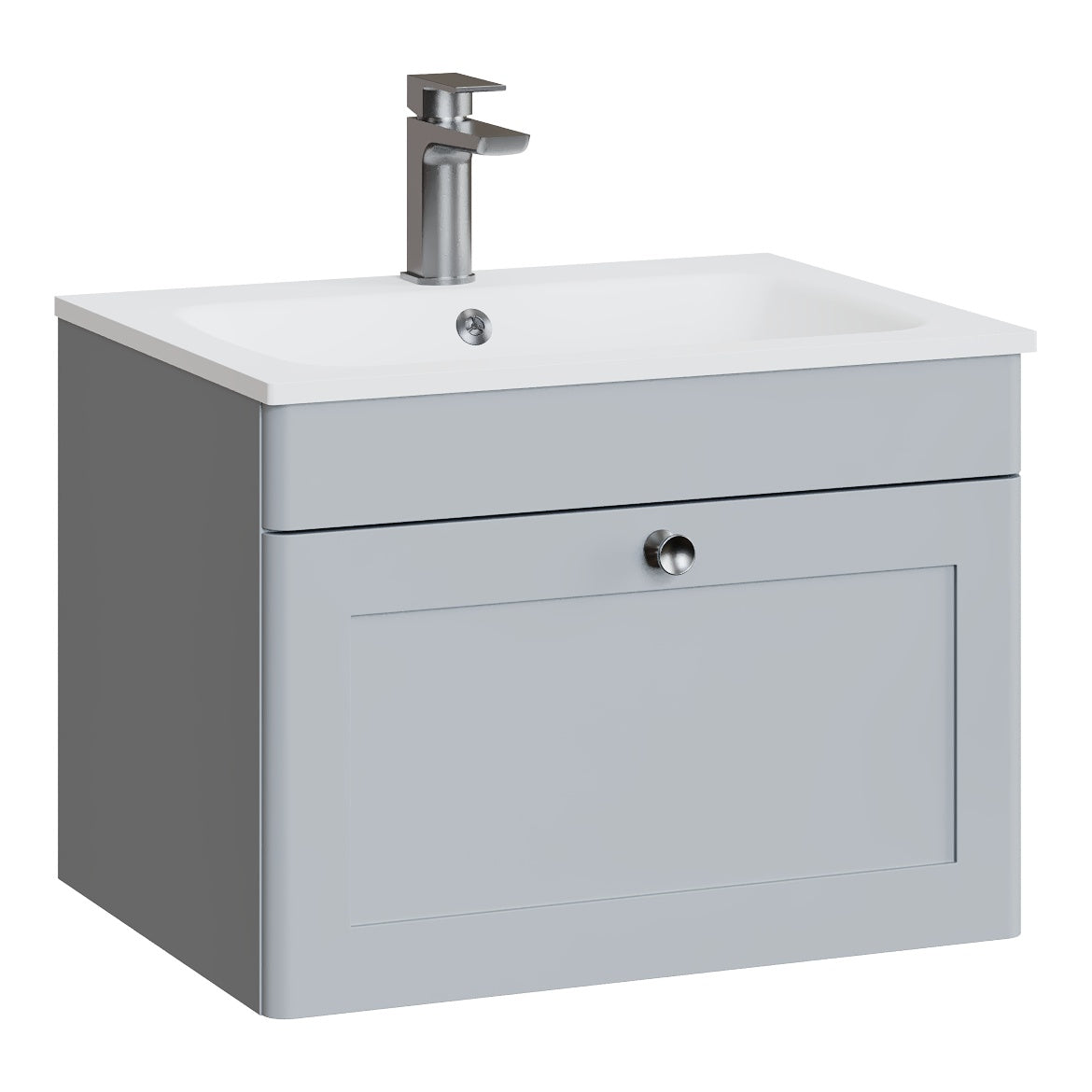 Fairford Laurel Satin Grey 600mm 1 Drawer Wall Hung Vanity Unit with Stone Basin