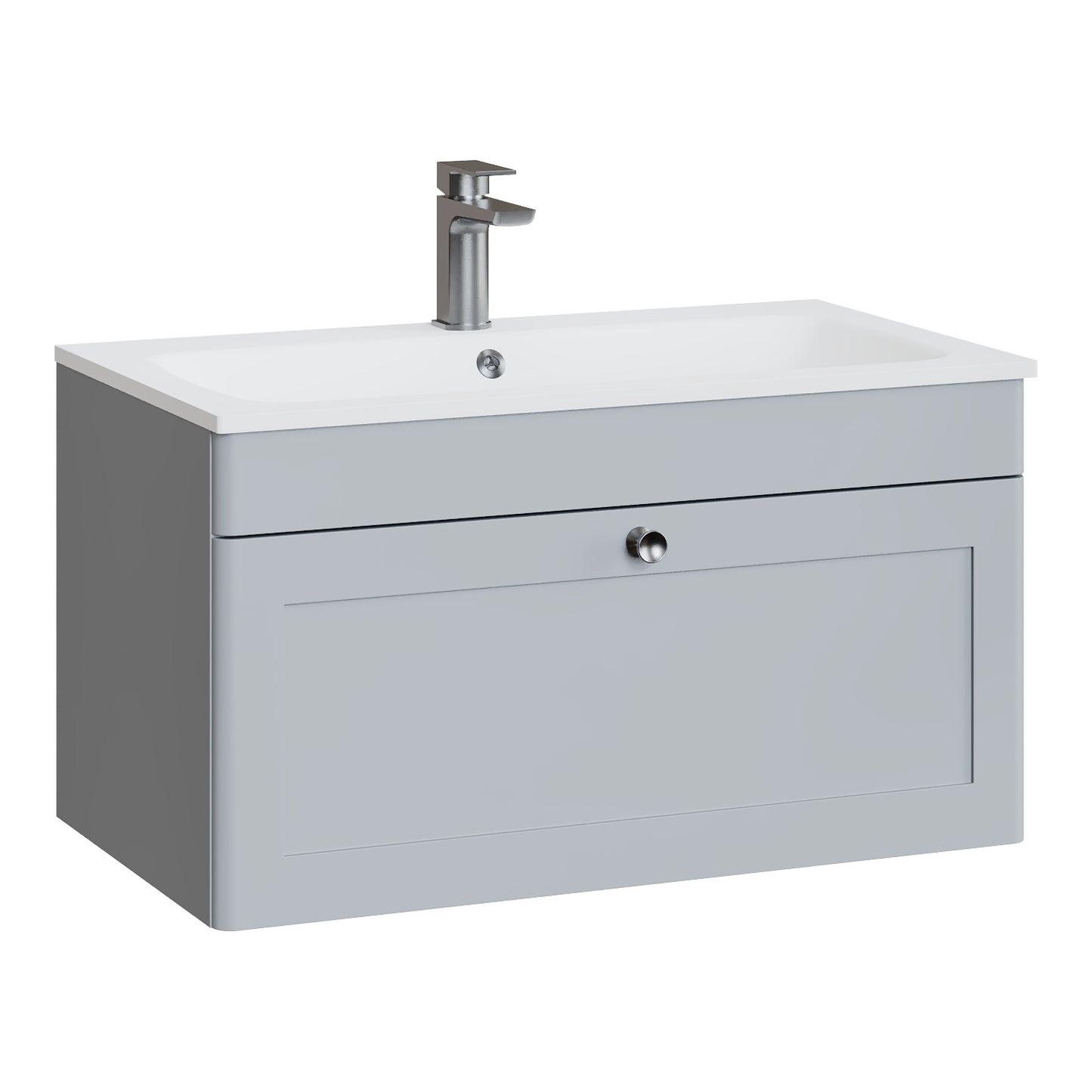 Fairford Laurel Satin Grey 800mm 1 Drawer Wall Hung Vanity Unit with Stone Basin