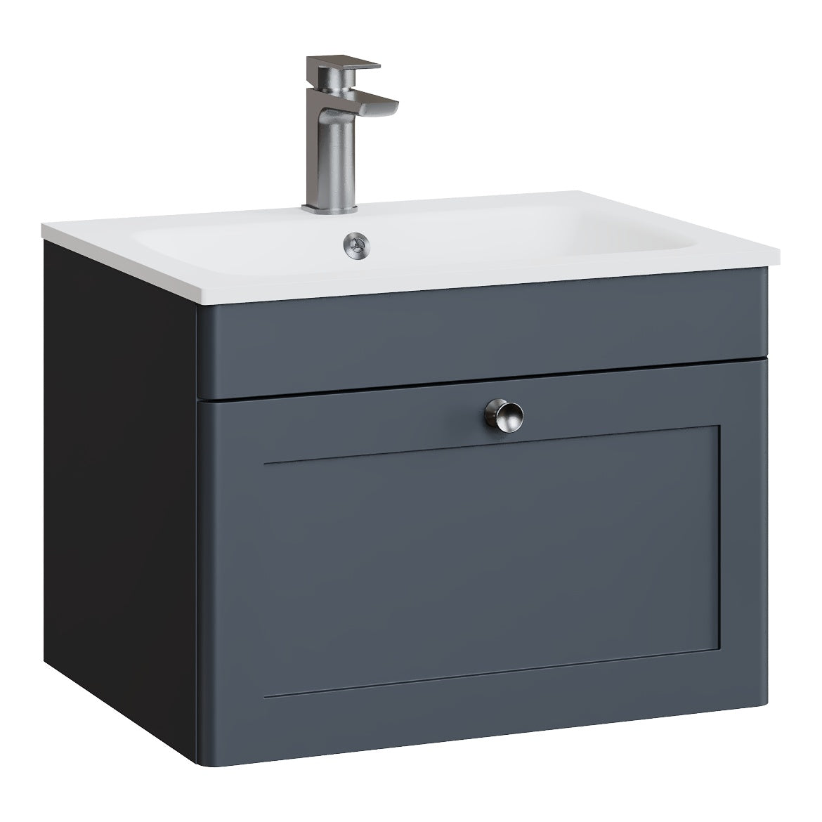 Fairford Laurel Soft Black 600mm 1 Drawer Wall Hung Vanity Unit with Stone Basin