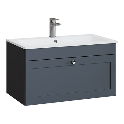 Fairford Laurel Soft Black 800mm 1 Drawer Wall Hung Vanity Unit with Stone Basin