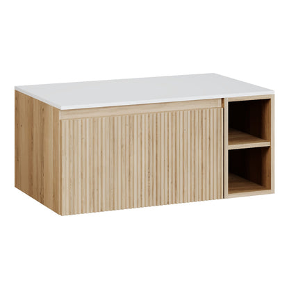 Fairford Sophia Country Oak 800mm Wall Hung Vanity Unit with Right Hand Storage and Worktop