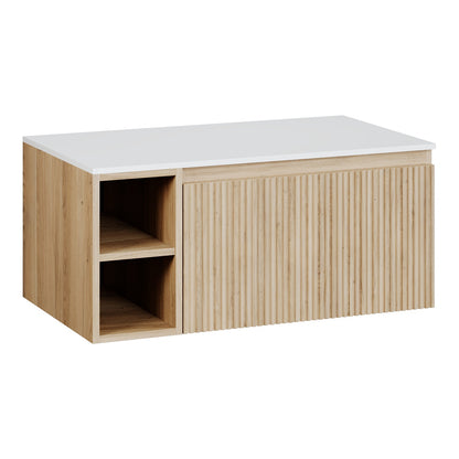 Fairford Sophia Country Oak 800mm Wall Hung Vanity Unit with Left Hand Storage and Worktop