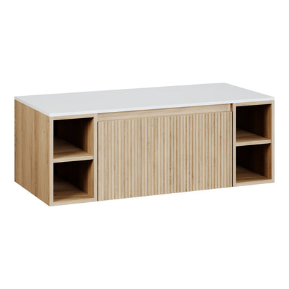 Fairford Sophia Country Oak 1000mm Wall Hung Vanity Unit with Double Storage and Worktop