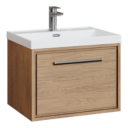 Fairford Tisse Antique Oak 600mm 1 Drawer Wall Hung Vanity Unit with Thin Edged Basin