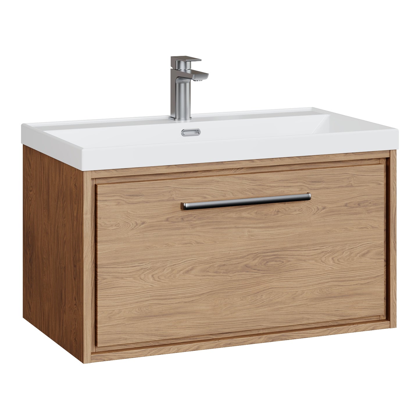 Fairford Tisse Antique Oak 800mm 1 Drawer Wall Hung Vanity Unit with Thin Edged Basin