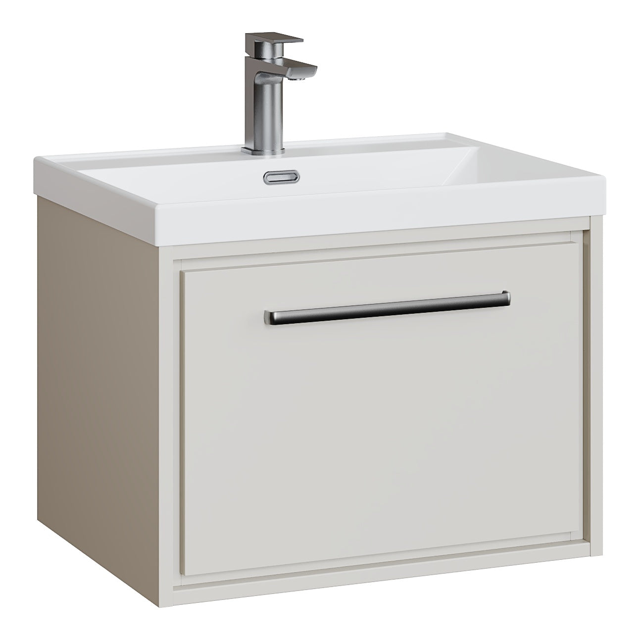Fairford Tisse Pebble Grey 600mm 1 Drawer Wall Hung Vanity Unit with Thin Edged Basin