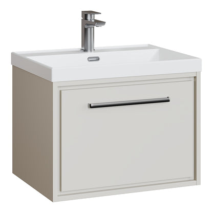 Fairford Tisse Pebble Grey 600mm 1 Drawer Wall Hung Vanity Unit with Thin Edged Basin
