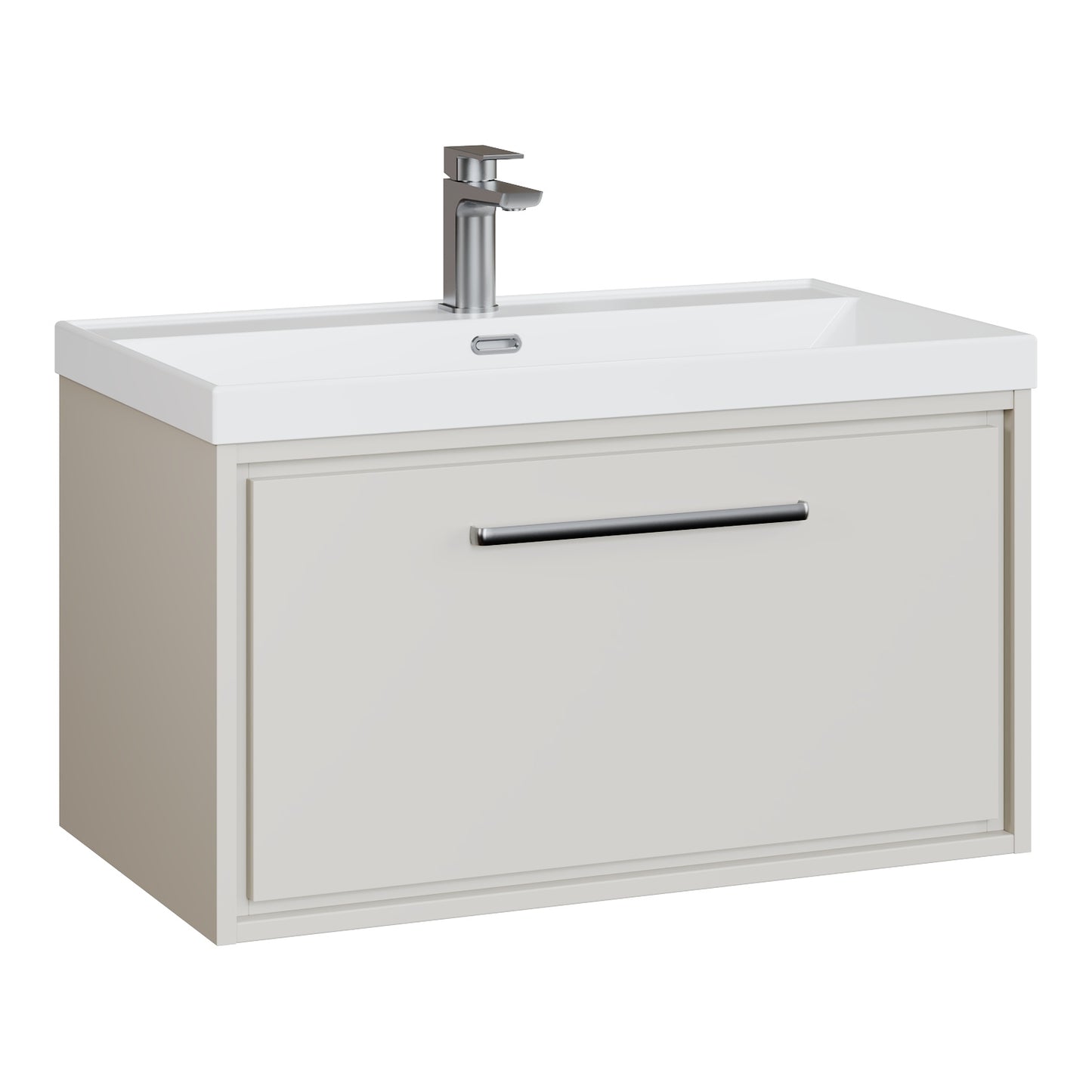 Fairford Tisse Pebble Grey 800mm 1 Drawer Wall Hung Vanity Unit with Thin Edged Basin
