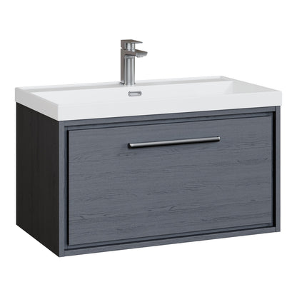 Fairford Tisse Graphite Grey Woodgrain 800mm 1 Drawer Wall Hung Vanity Unit with Thin Edged Basin