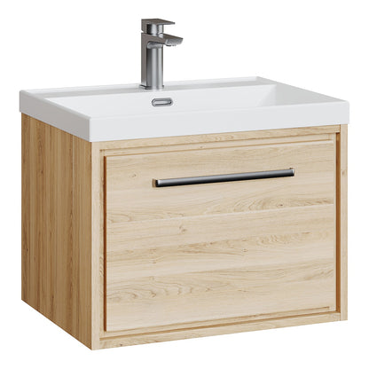 Fairford Tisse Bleached Oak 600mm 1 Drawer Wall Hung Vanity Unit with Thin Edged Basin