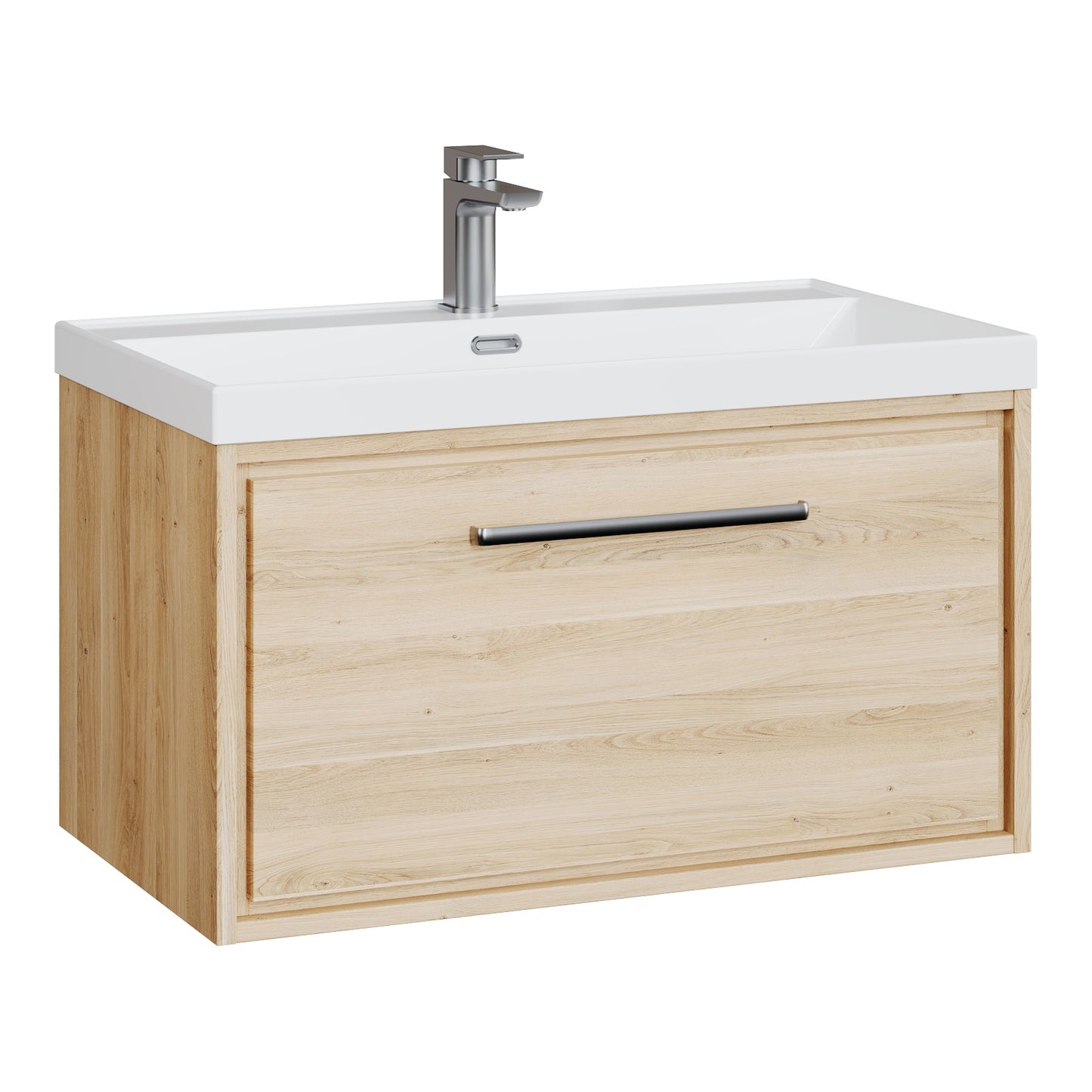 Fairford Tisse Bleached Oak 800mm 1 Drawer Wall Hung Vanity Unit with Thin Edged Basin