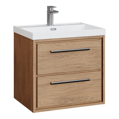 Fairford Tisse Antique Oak 600mm 2 Drawer Wall Hung Vanity Unit with Thin Edged Basin